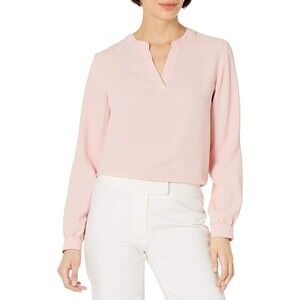 Mahina Hawaii Boutique Light Salmon Semi Sheer Split Neck Long Sleeve Blouse M